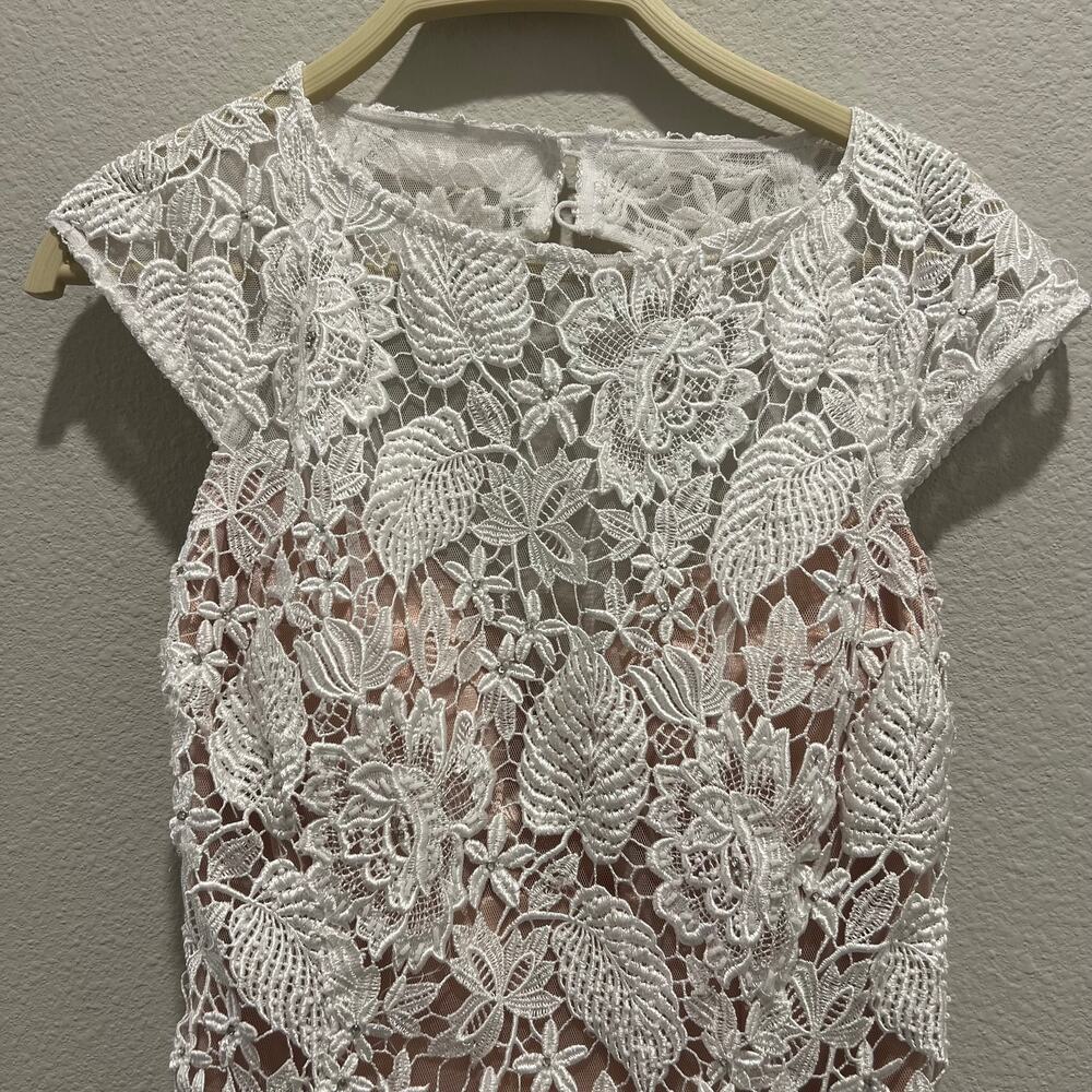 JOVANI White Lace Feather Mini Dress Open Back Pageant Bridal Cocktail Sz 4 - Picture 8 of 12